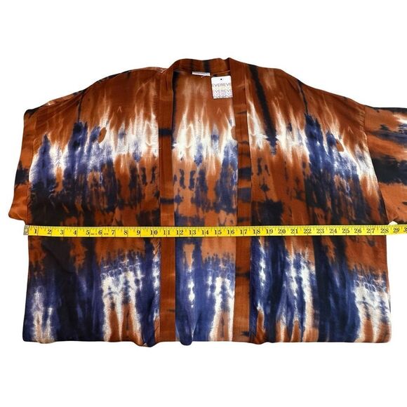 NWT EVEREVE Ronan Bindya Tie-dye Kimono One Size Fits Most Rust White Blue - Picture 12 of 14